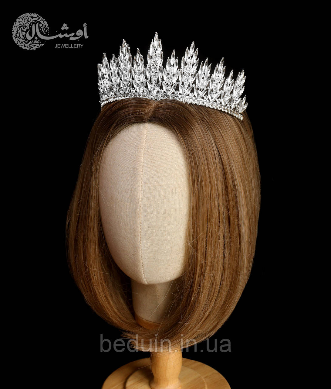 Висока святкова корона, діадема з каменів "Колоски" — срібляста Aushal Jewellery