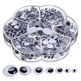 Самоклейкі рухомі очі RESTEQ — набір 700 шт. різних розмірів для творчості, аплікацій та іграшок