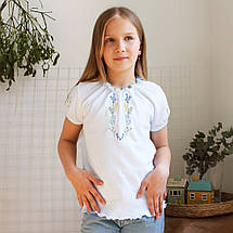 Футболка вишиванка для дівчинки Розмай блакитна вишивка колосся волошки 92 98 104 110 116 122 128 134, фото 2