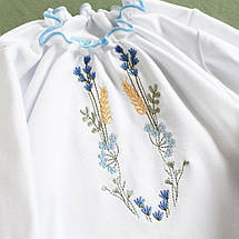 Футболка вишиванка для дівчинки Розмай блакитна вишивка колосся волошки 92 98 104 110 116 122 128 134, фото 3