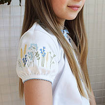 Футболка вишиванка для дівчинки Розмай блакитна вишивка колосся волошки 92 98 104 110 116 122 128 134, фото 4