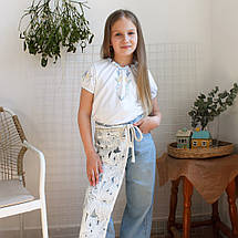 Футболка вишиванка для дівчинки Розмай блакитна вишивка колосся волошки 92 98 104 110 116 122 128 134, фото 5