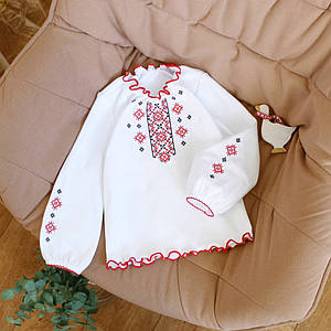 Футболка вишиванка для дівчинки з довгим рукавом червоно чорна інтерлок 92 98 104 110 116 122 128 134