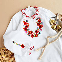 Футболка вишиванка для дівчинки з довгим рукавом червона квіткова інтерлок 92 98 104 110 116 122 128 134, фото 2