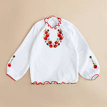 Футболка вишиванка для дівчинки з довгим рукавом червона квіткова інтерлок 92 98 104 110 116 122 128 134, фото 3