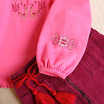 Рожева футболка вишиванка для дівчинки довгий рукав трикотаж інтерлок 92 98 104 110 116 122 128 134, фото 3