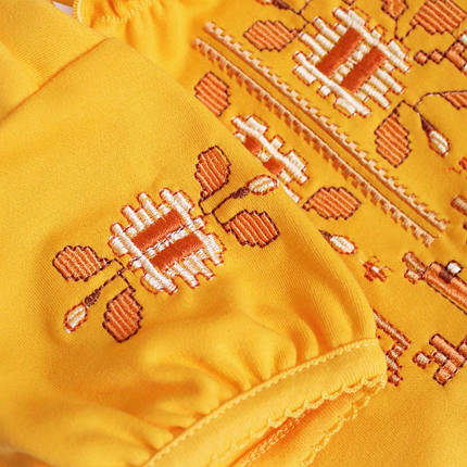 Жовта футболка вишиванка для дівчинки з птахами та квітами 92 98 104 110 116 122 128 134, фото 3