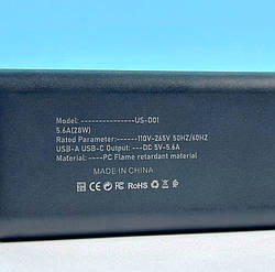 HUB-адаптер, підовжувач US-D01 28W, 6Type-C, 3USB, 5.6A, 110-265V, 1 м, чорний smart