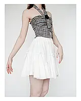 Белая юбка-шорты миди однотонная юбка с милыми мини бантиками юбка кокетт стиль кавай легкая юбка на резинке