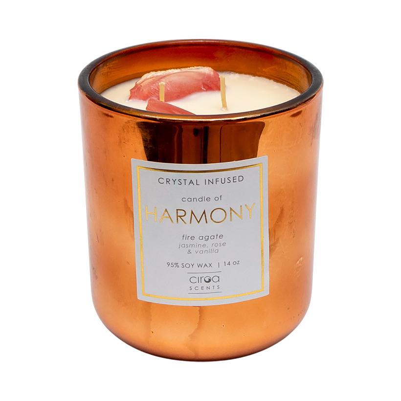 Свічка ароматична «Fire Agate Crystals» з ароматом жасмину, троянди та ванілі у скляній склянці 9,5*11см, фото 1