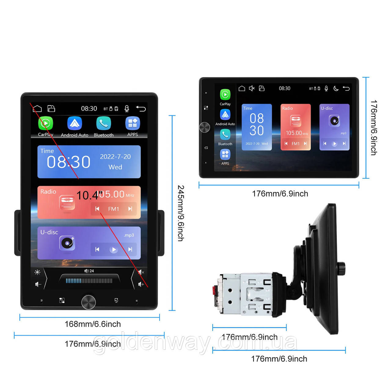 Автомагнітола 1DIN PODOFO MP5 1531W з великим поворотним екраном 10.4 дюйма Carplay AndroidAuto Bluetooth