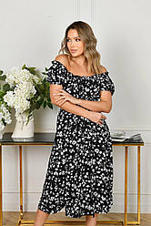 Жіноча сукня зі штапелю з дрібним квітковим принтом, приспущені короткі рукава-ліхтарики