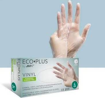 Рукавички вінілові прозорі AMPri ECO PLUS, 100 шт (50 пар) S, фото 2