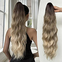 Штучний хвіст хвилястий шинйон на крабі з утяжкою Каштан - омбре в блонд 61 см