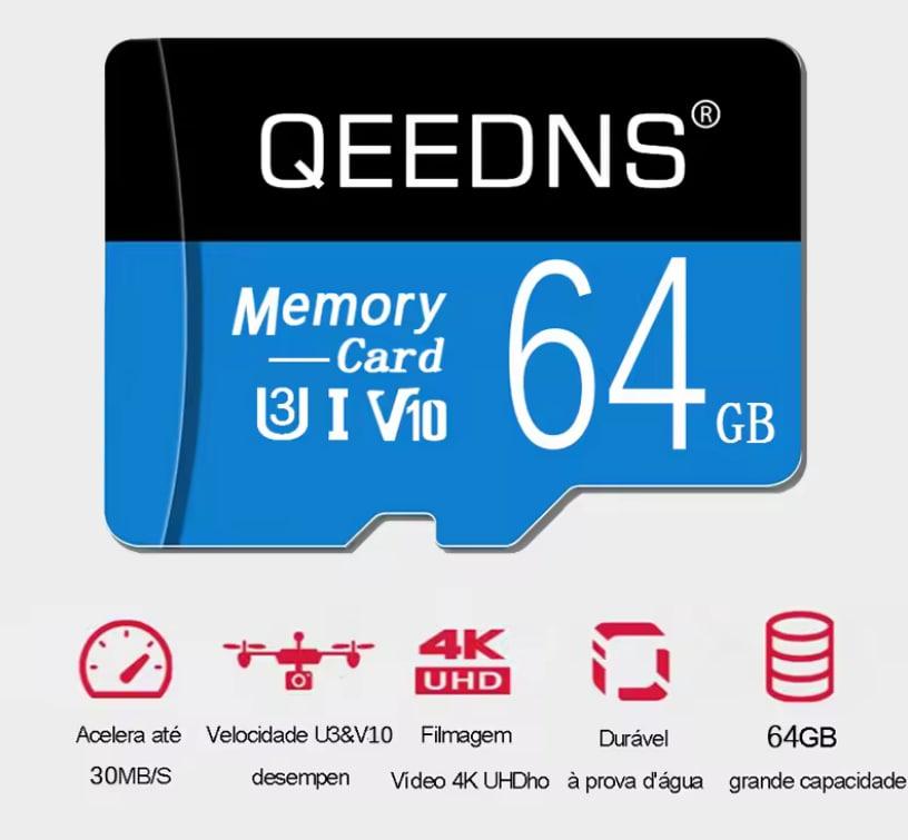 Карта пам’яті MicroSD 64GB qeedns | Клас 10, A1, V10, TF карта з адаптером для смартфонів, камер, відеореєстраторів