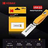 Металева флешка Kodak K122 128GB USB 2.0 з брелоком | Флеш-накопичувач для зберігання даних, сріблястий корпус, фото 4