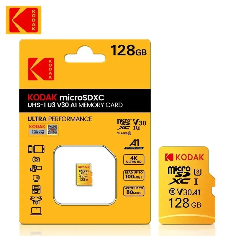 Карта пам’яті MicroSD Kodak 128GB U3 V30 A1 Class 10 | До 100MB/s, microSDXC
