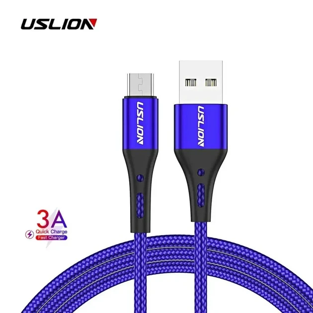 Кабель MicroUSB - USB (3m) провід швидкого заряджання для телефону USLION US0124B.3 Синій, фото 1