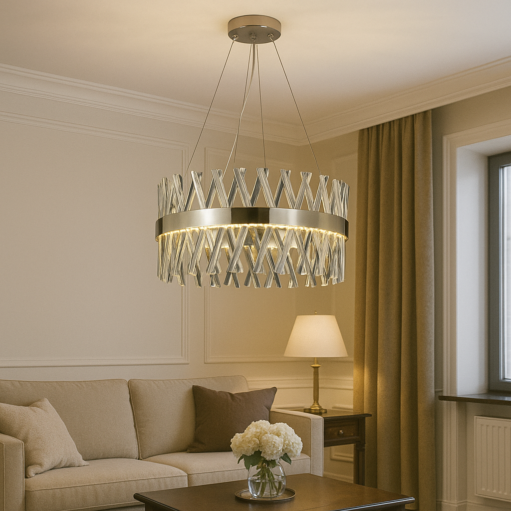 Кришталева підвісна Led люстра діаметр 40 см (909LXL3009 CR), фото 1