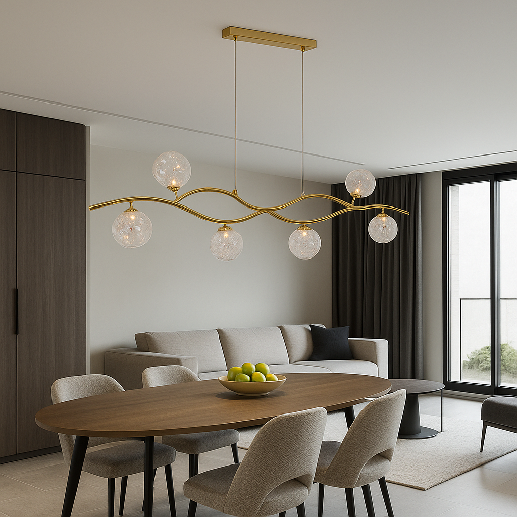 Дизайнерський підвіс люстра над столом на 6 Led плафонів (9098078-6 BRZ+LED), фото 1