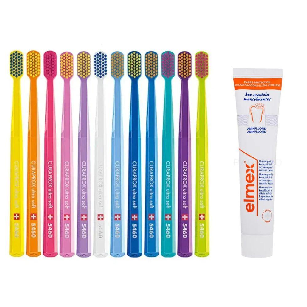 Зубна щітка Curaprox CS 5460 Ultra Soft для чутливих ясен і пародонтозу + паста Elmex Anti Caries Menthol Free захист від карієсу