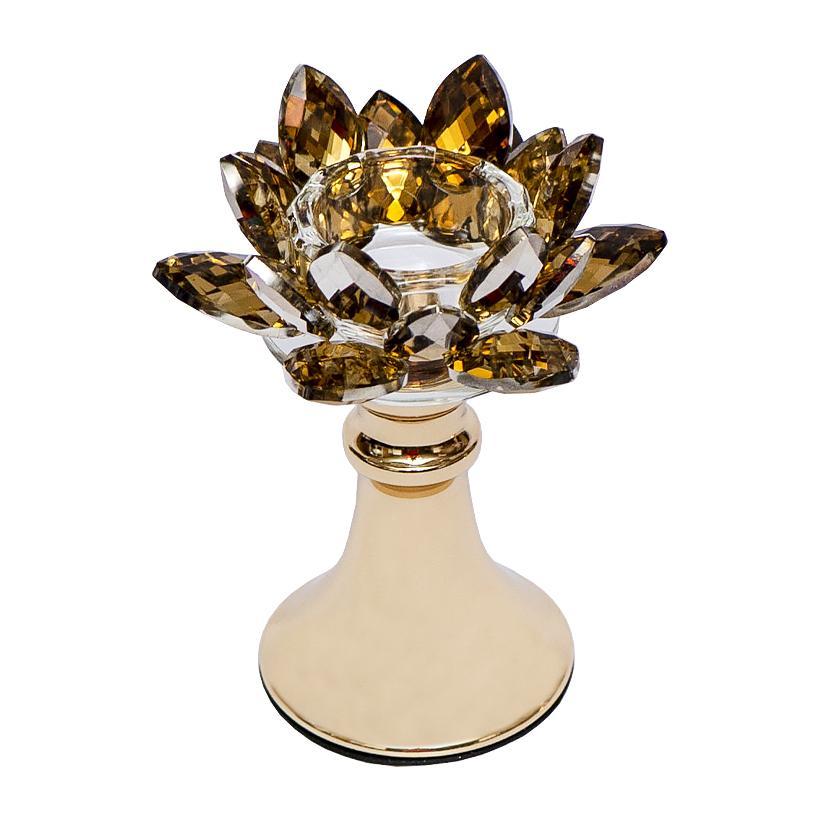 Підсвічник для свічок «Квітка» діаметром до 4см, матеріал метал + скло, колір золотий, 14,5см, фото 1