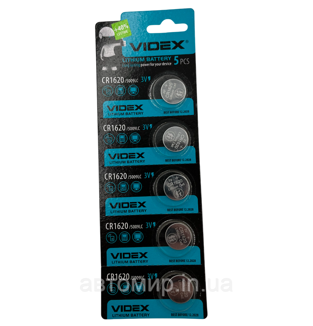 Літієва батарейка VIDEX CR1620 3V | Для годинників, пультів, електроніки | 1 шт., фото 1