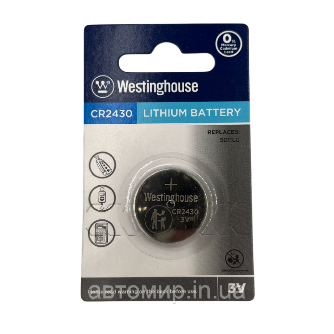 Батарейка WESTINGHOUSE CR2430 3V літієва | Кнопковий елемент живлення | 1 шт, фото 1