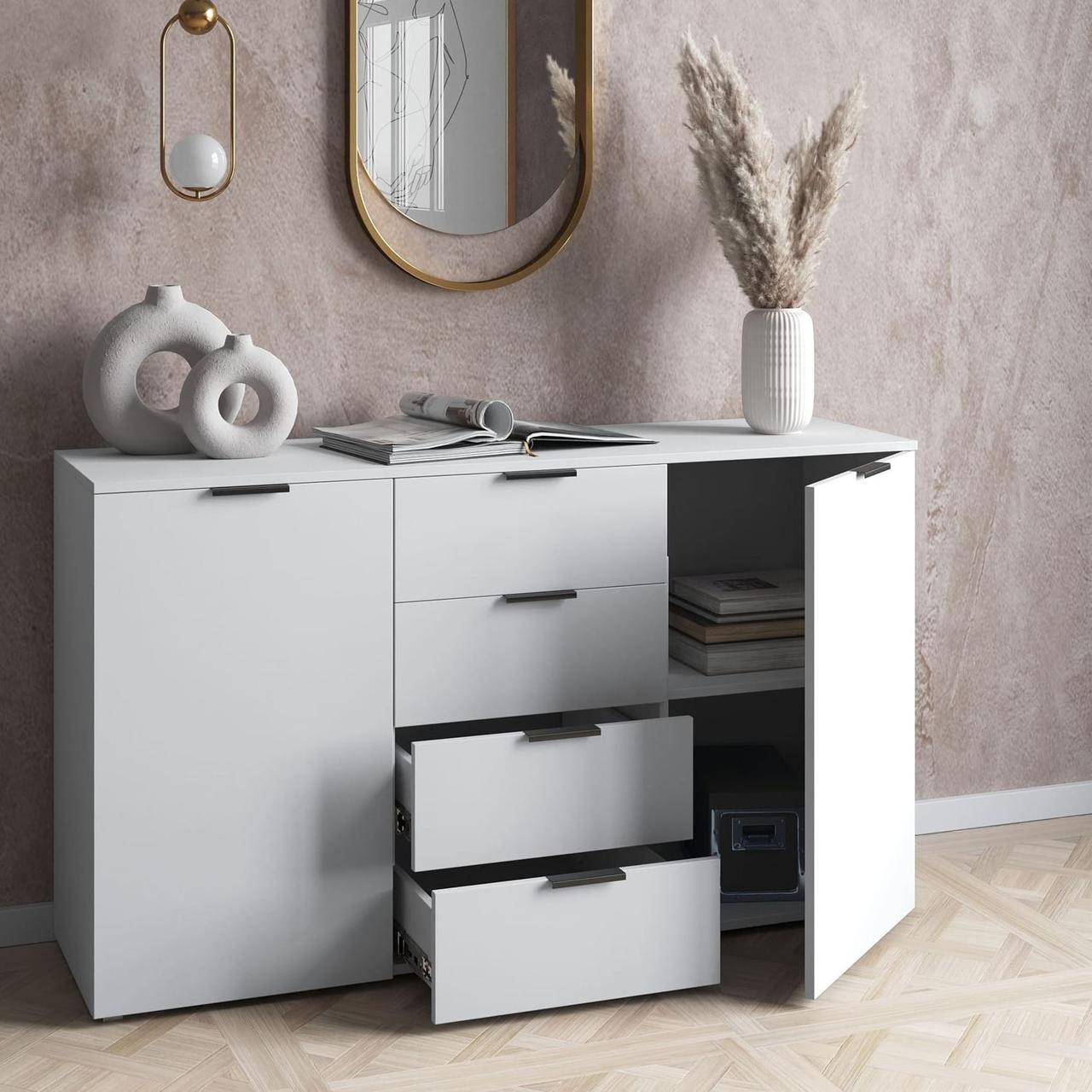 Місткий комод для одягу з 4 полицями та шухлядами з ЛДСП Дизайнерські комоди для спальні, фото 1