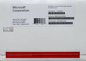 Windows Server Standard 2022 64Bit 16 Core OEM DVD (OEM версія для збирачів ПК) (P73-08328) без прив'язки до облікового запису