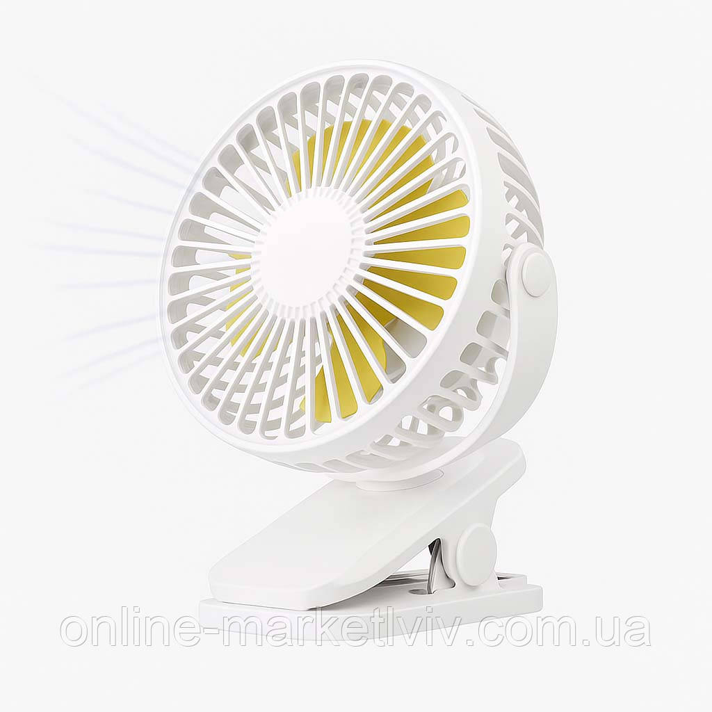 Вентилятор акумуляторний на прищіпці, від USB, FAN-AF01, Білий / Вентилятор настільний / Міні вентилятор