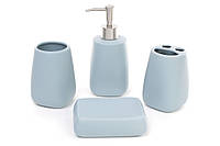 Аксессуары для ванной: дозатор, подставка для зубных щеток, стакан, мыльница, цвет - голубой