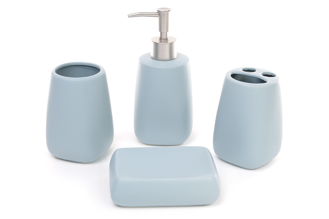 Аксессуары для ванной: дозатор, подставка для зубных щеток, стакан, мыльница, цвет - голубой - фото 1 - id-p466587119