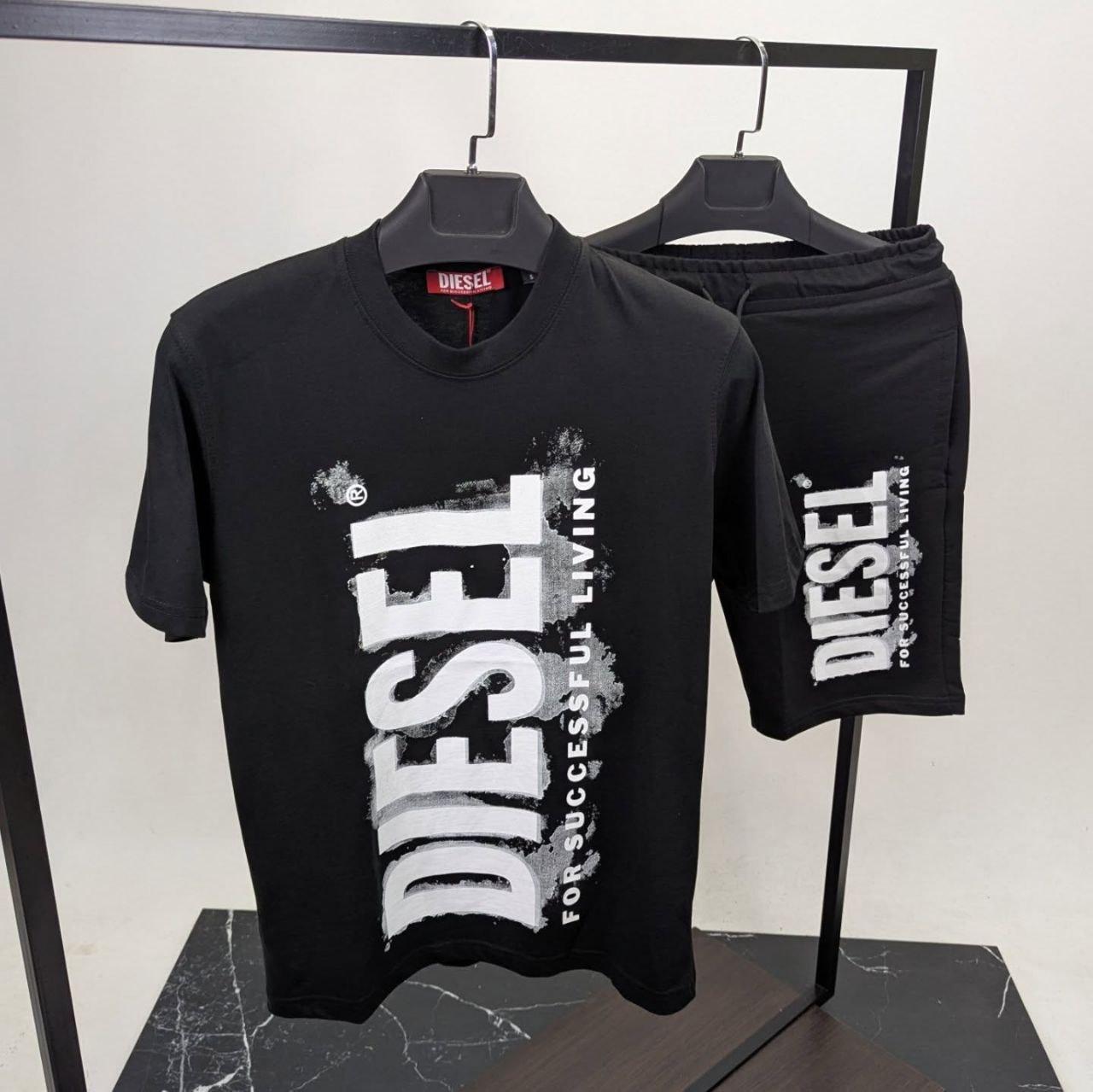 Чоловічий літній костюм DIESEL футболка та шорти CK9683 чорний, фото 1