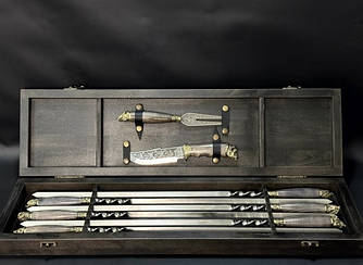 Подарунковий набір для шашлику Nb Art "Звірі" в дерев'яному кейсі 8 предметів