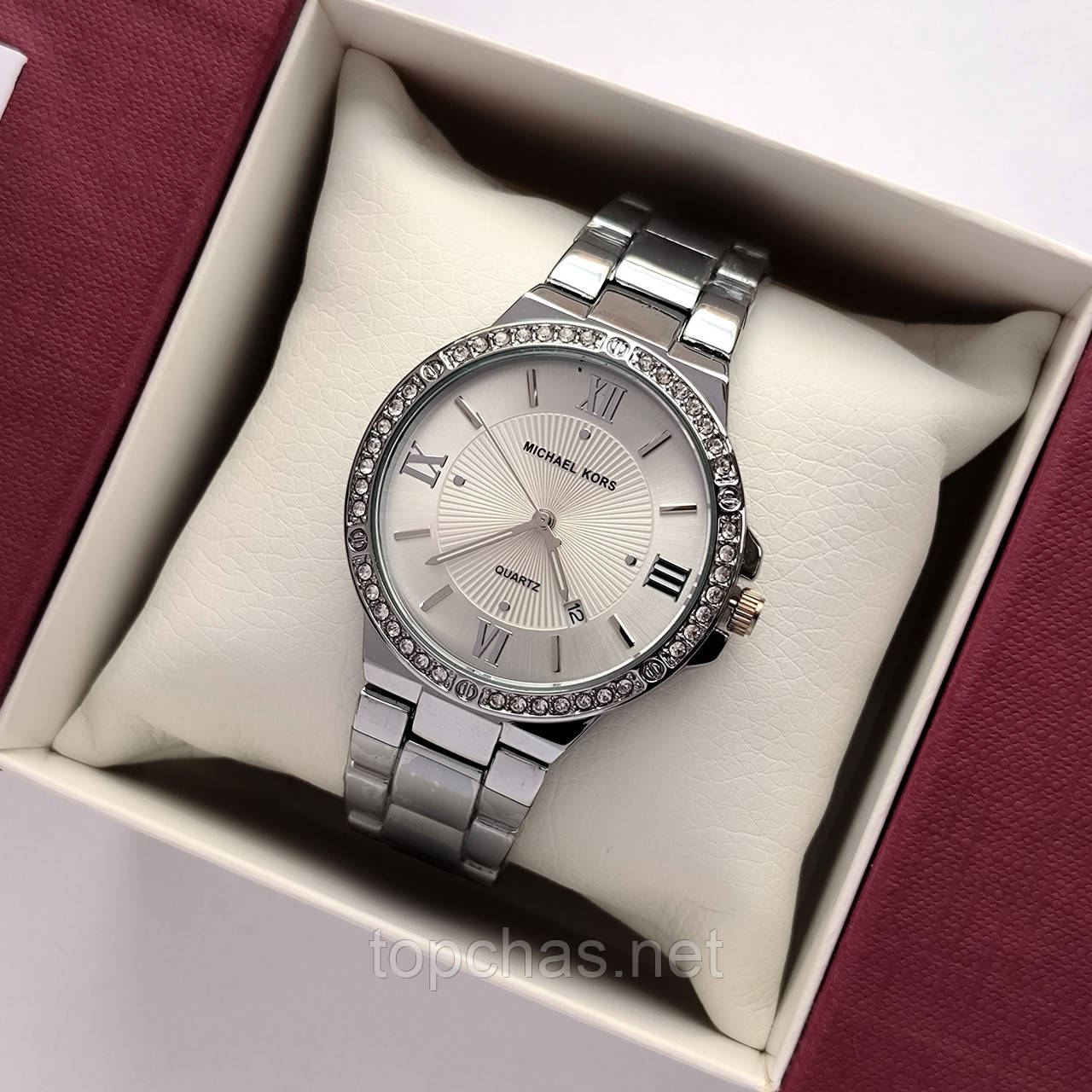 Жіночий наручний годинник Michael Kors (майкл корс) сріблястого кольору з римськими цифрами - код 2518b