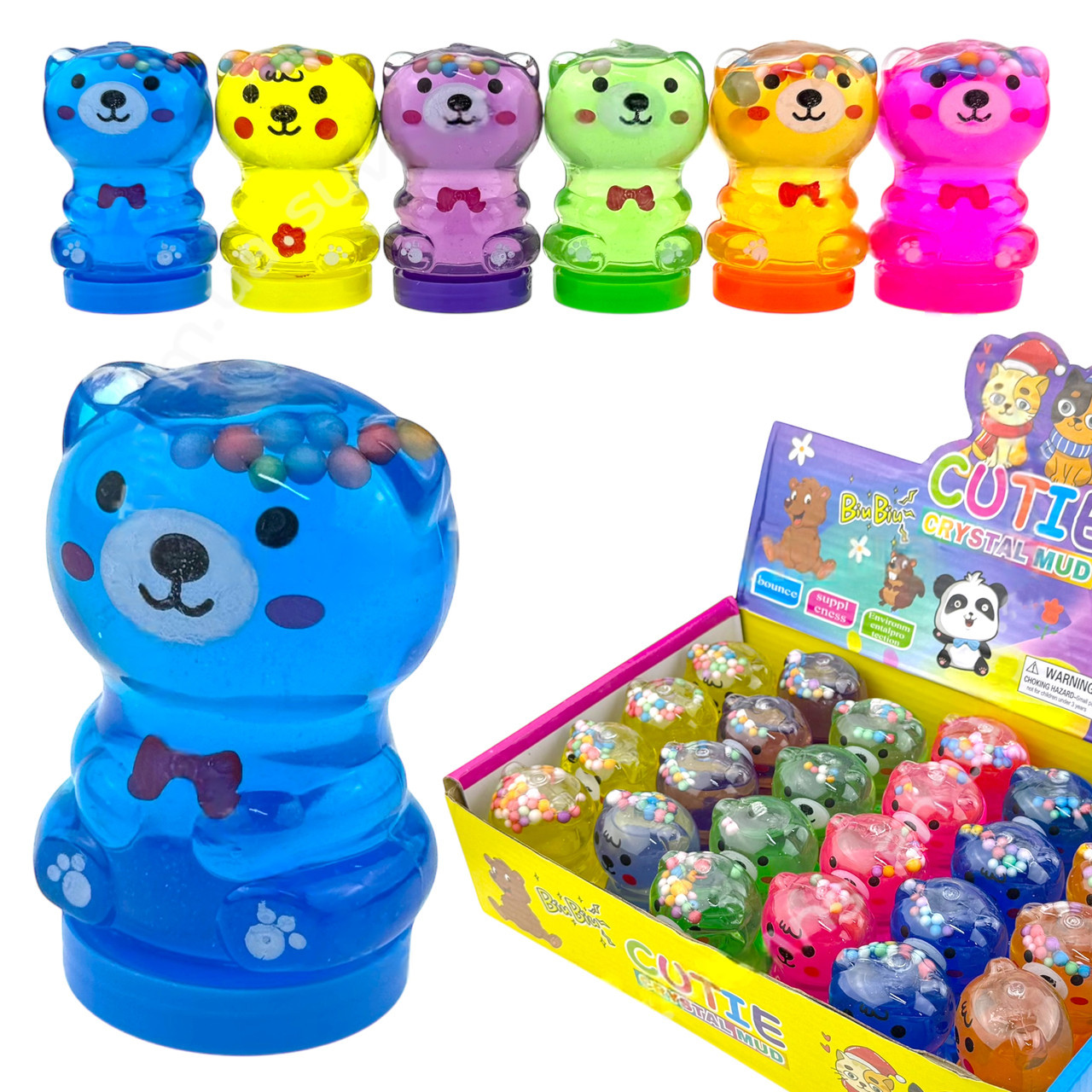 Слайми кольорові антистреси для рук Ведмедики, набір 24 шт., фото 1