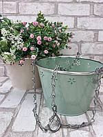 Відро-кашпо металеве, декоративне з металевою підвіскою h 17 см