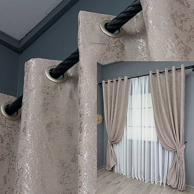 Комплект (2шт. 1,5х2,5м.) штор на люверсах, льон мармур, "Pavliani". Колір пудрово-сірий. Код 1364ш 37-0037