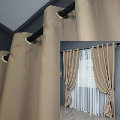 Комплект (2шт. 1,5х2,5м.) штор на люверсах, блекаут "Fusion Dimout". Колір бежевий. Код 827ш 37-0123