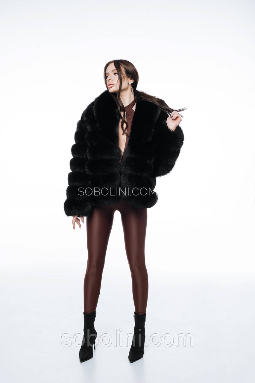 Чорна шубка з натурального хутра песця в розмірах 42-54, фото 1
