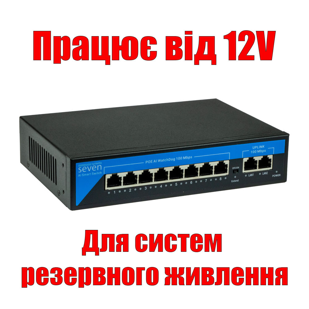 PoE комутатор 8 портів SEVEN P-7328-12V
