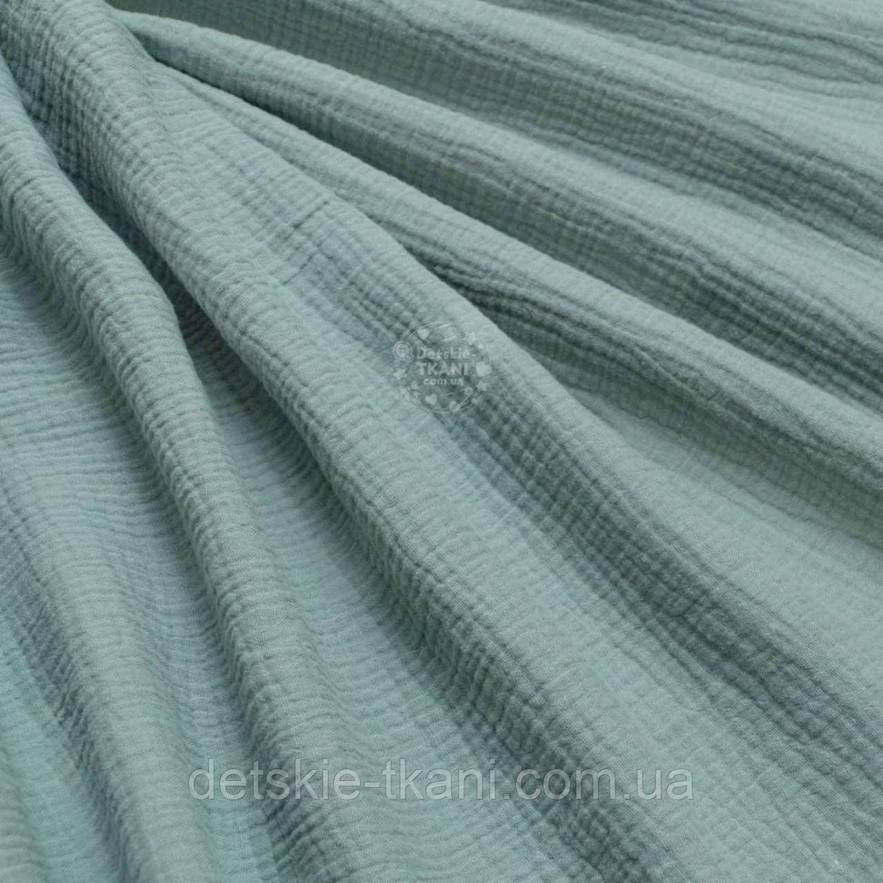 Муслін однотонний двошаровий жатий, колір полину, ширина 135 см, фото 1