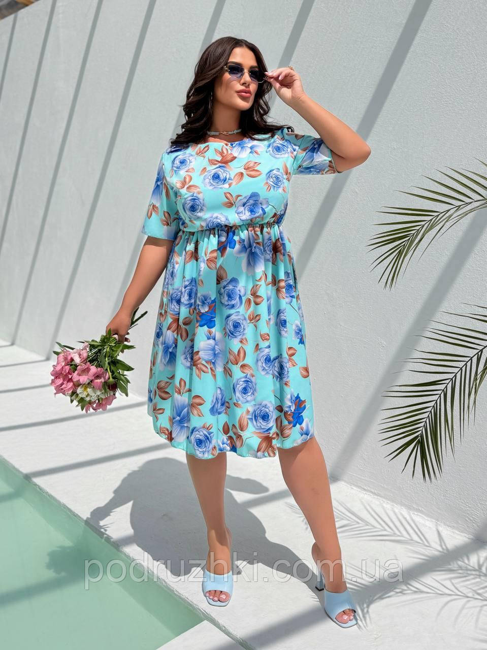 Трендова літня сукня з квітковим принтом Тканина: софт Розмір: 50-52, 54-56, 58-60, фото 1