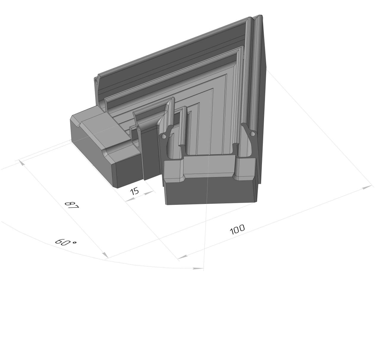 Конструкційний кут 3D №2 для з'єднання  профілю Alteza 35мм внутрішній 60°