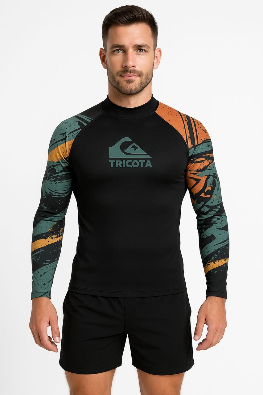 Чоловічий рашгард для плавання HydroSkin Fit TRICOTA чорний, фото 1