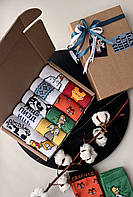 Подарочный набор мужских носков 10 пар в коробке, Размер 39-45, Высокие носки с рисунками, Подарок мужчины