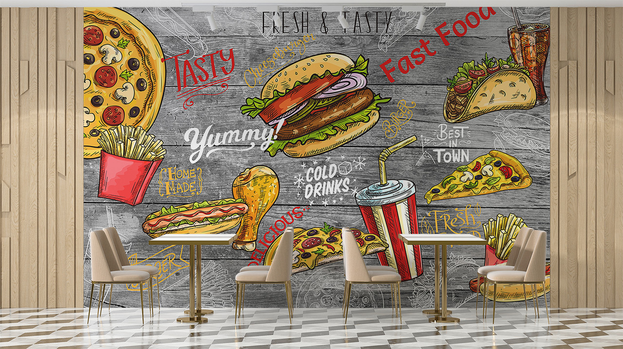 Фотошпалери самоклейна плівка Oracal, декор для закладу, офісу «Вулична їжа: швидкий перекус», фото 1