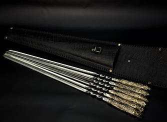 Подарунковий шашличний набір шампурів Nb Art "Звірі" у закритому сагайдаку 6 предметів