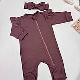 Комплект для новонародженої дівчинки : чоловічок з рюшами на блискавці + пов’язка на голову, фото 3